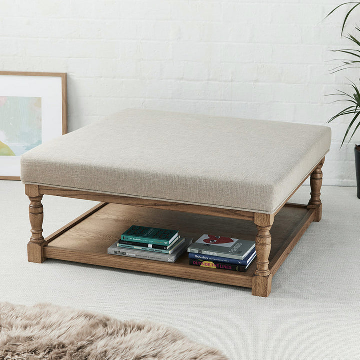 Burlington Plain : Square Oak Framed Coffee Table Stool