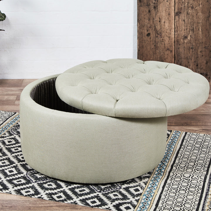 SALE Capri Deep Buttoned : Circular Storage Ottoman