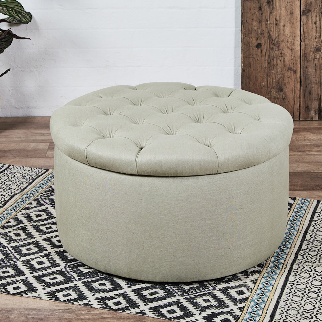 Bespoke Capri Deep Buttoned : Circular Storage Ottoman