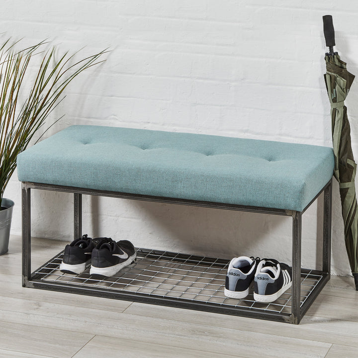 Frankfurt Storage Bench : Metal Bench with shelf