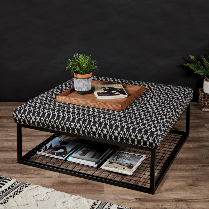 Stuttgart Plain Storage : Metal Ottoman with shelf