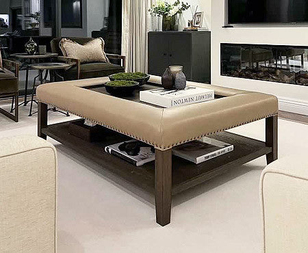 Lincoln Luxe : Inset Tray Oak Framed Coffee Table Stool